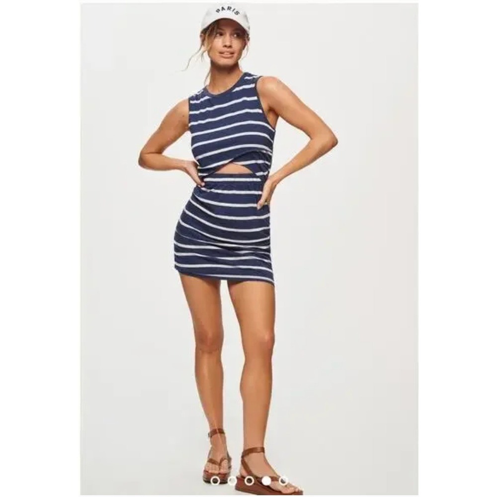 T.LA Anthropologie Twisted Cutout Navy White Striped‎ Sleeveless Mini Dress XL